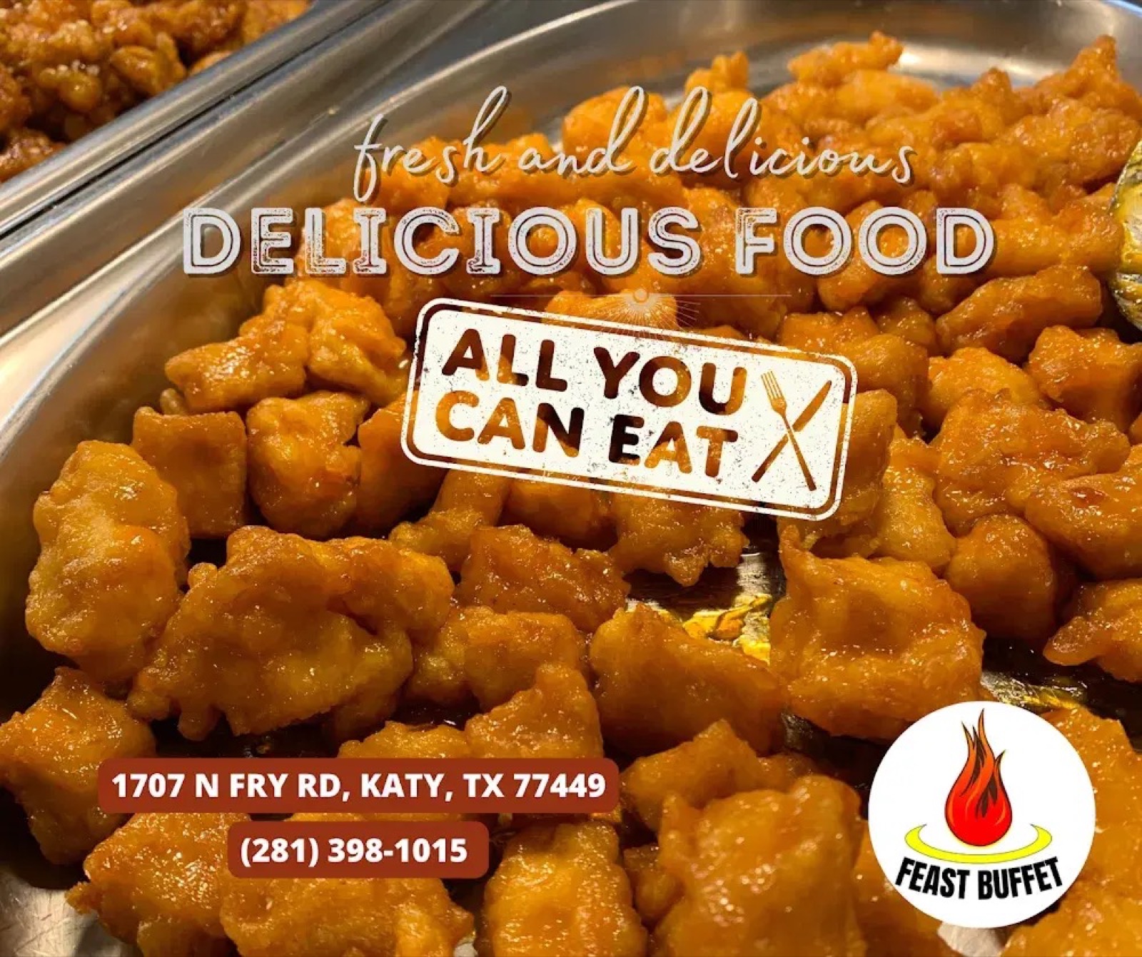 Freshly prepared orange chicken at Feast Buffet all you can eat
